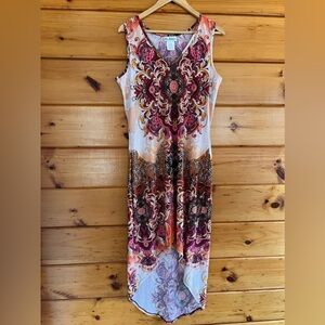 Olivia Matthews ~ Orange Multicolored Asymmetrical Hem Dress ~ Size L